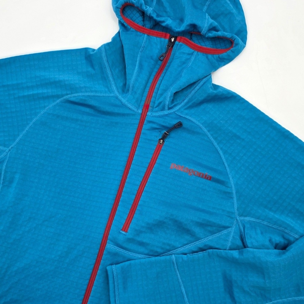 PATAGONIA R1 HOODY MENS MEDIUM BLUE 1/2 ZIP POLARTEC POWER GRID FLEECE PULLOVER